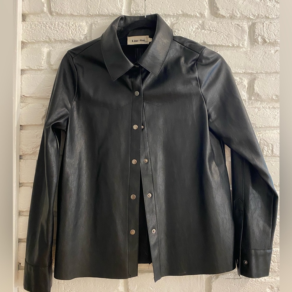 Line & Dot Black Faux Leather Snap Button Shirt Jacket